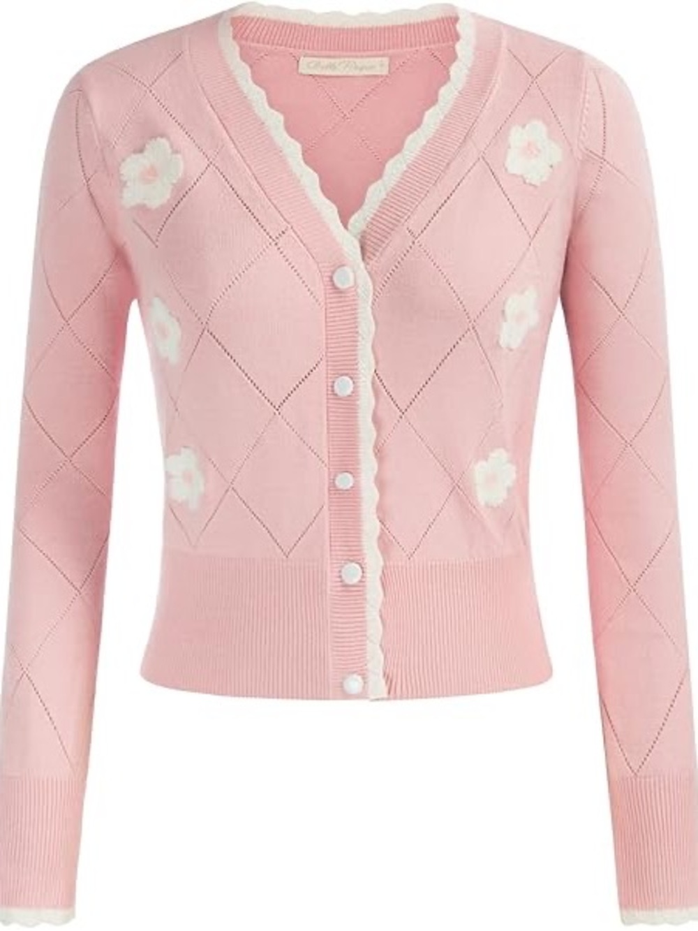 Belle Poque Vintage Style Pink & White Floral Cardigan Sweater | Women | L